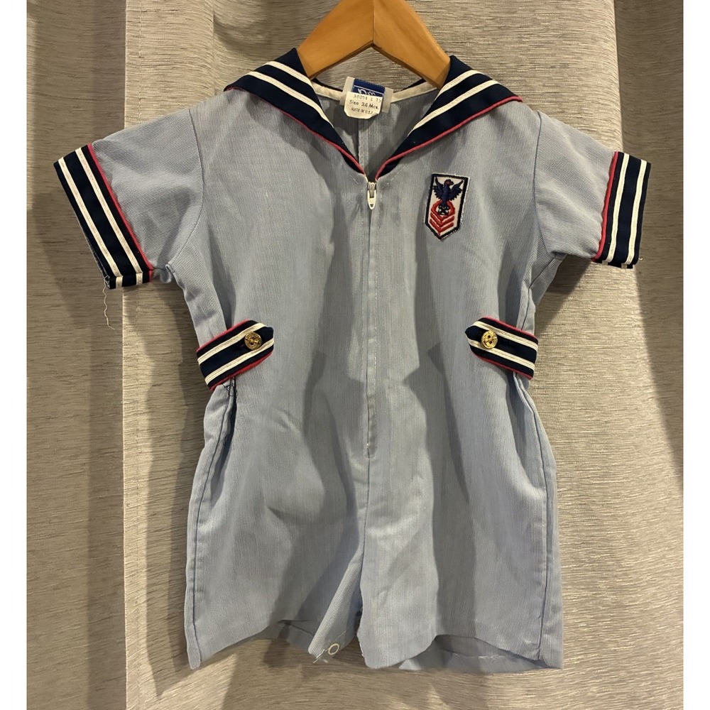 VTG Sailor Toddler 24 Mo Outfit Nautical One Piece Romper Kidcore Military Navy